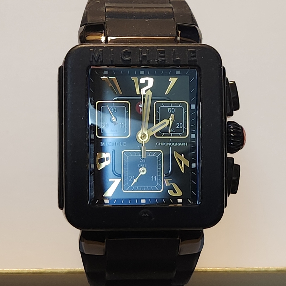 Michele Park 33mm Black Jelly Bean Cronograph Watch - Picture 13 of 14